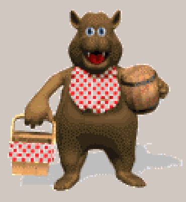 Misiu z koszem na piknik i beczką miodu.